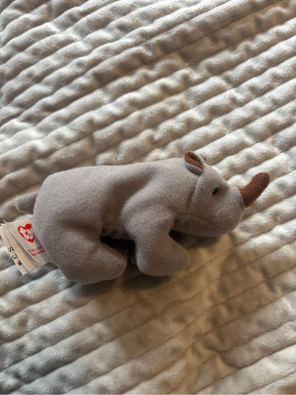 Ty Plush Gray Rhino with Brown Horn